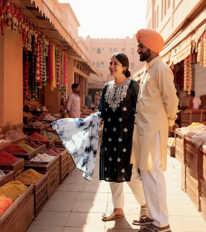 Elegant Black & White Chikankari Kurthi Set