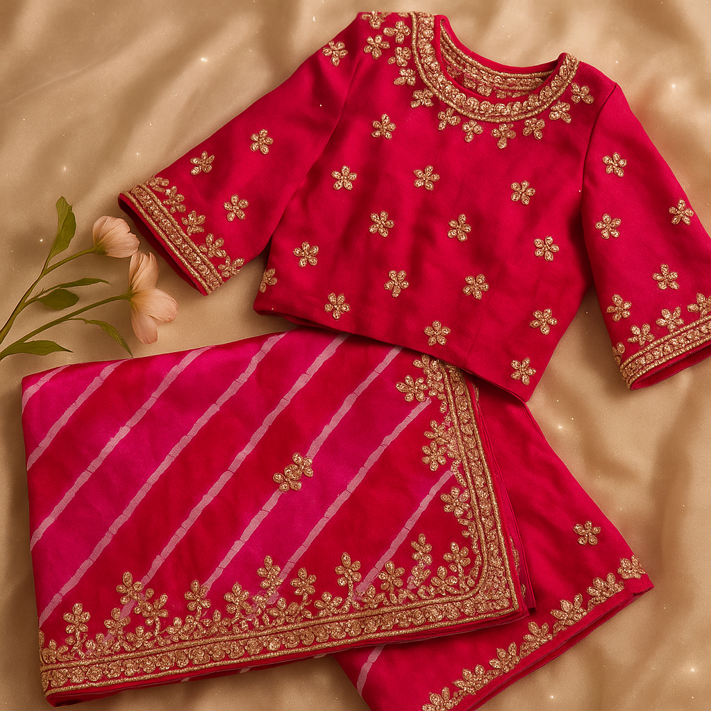 Ruby Radiance Bandhani Embroidered Suit Set