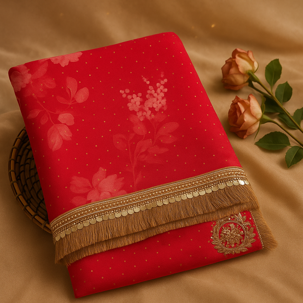 Scarlet Blossom Sequin Border Saree image 2