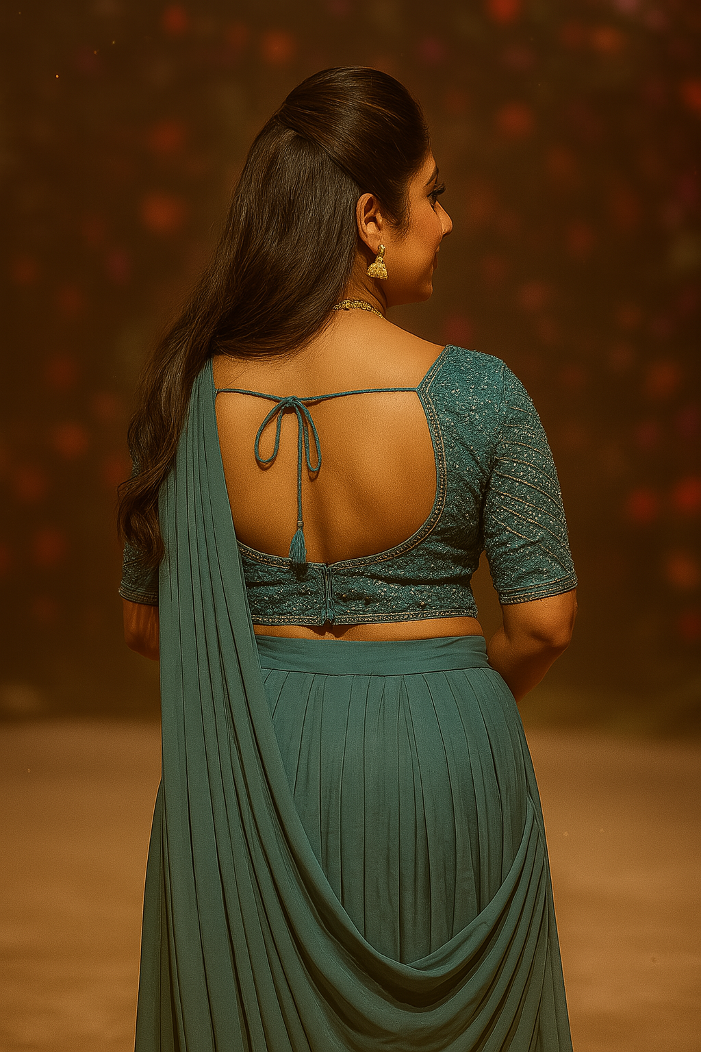 Ocean Teal Drape Lehenga Set image 2