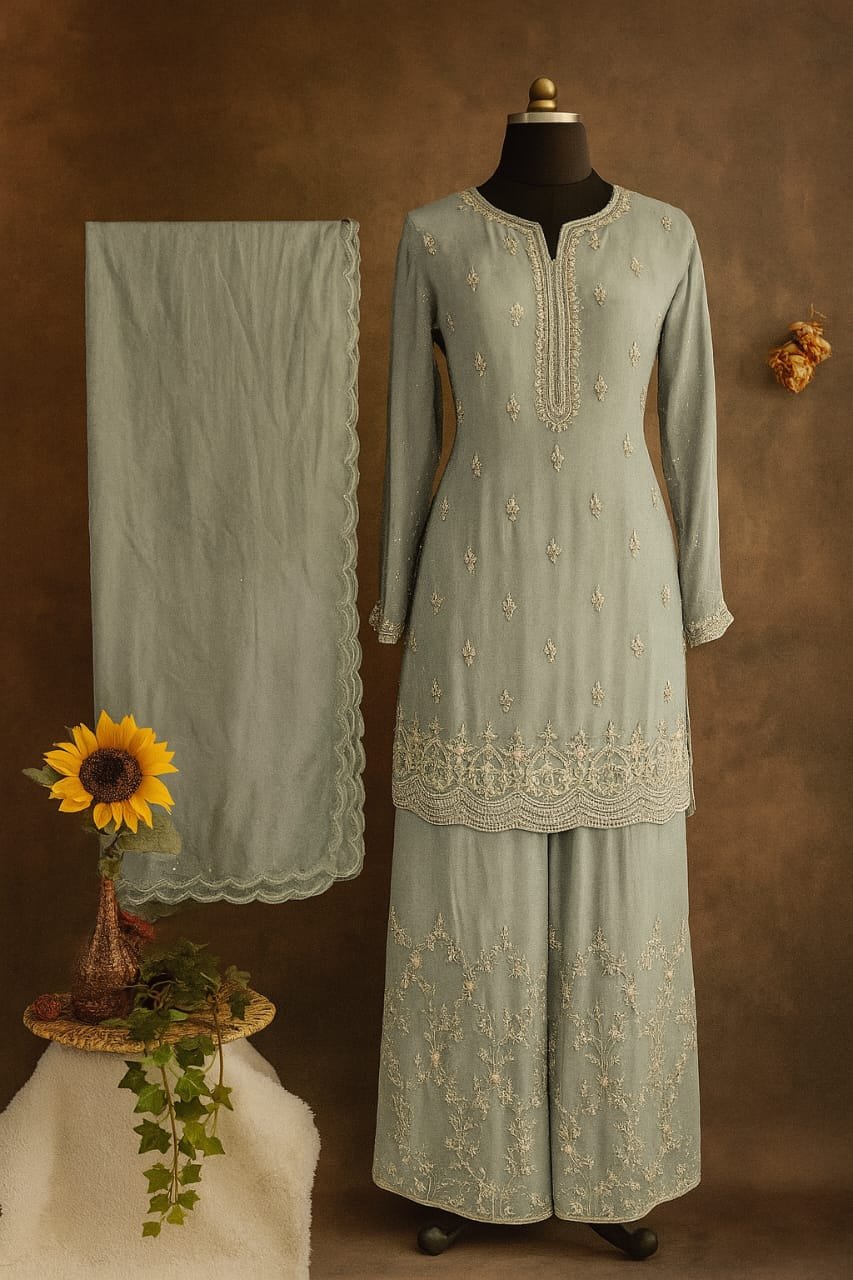 Regal Embroidered Pakistani Palazzo Suit Set image 2