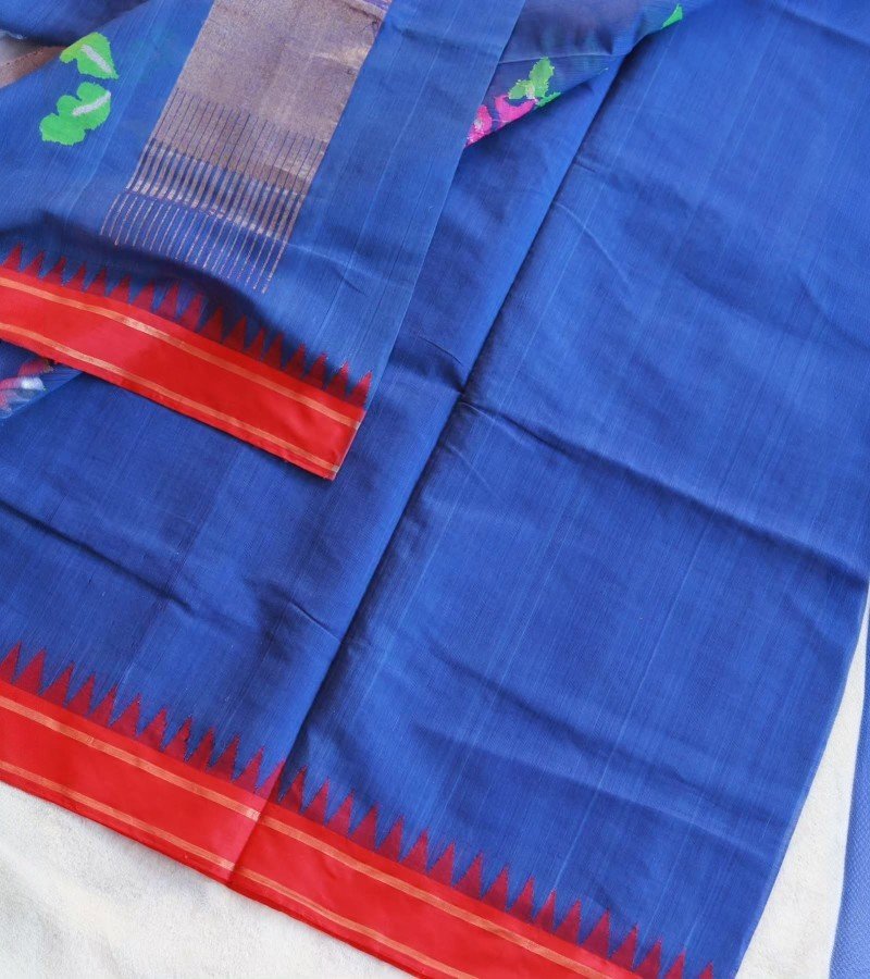 Royal Blue Ikat Crane Motif Handloom Saree