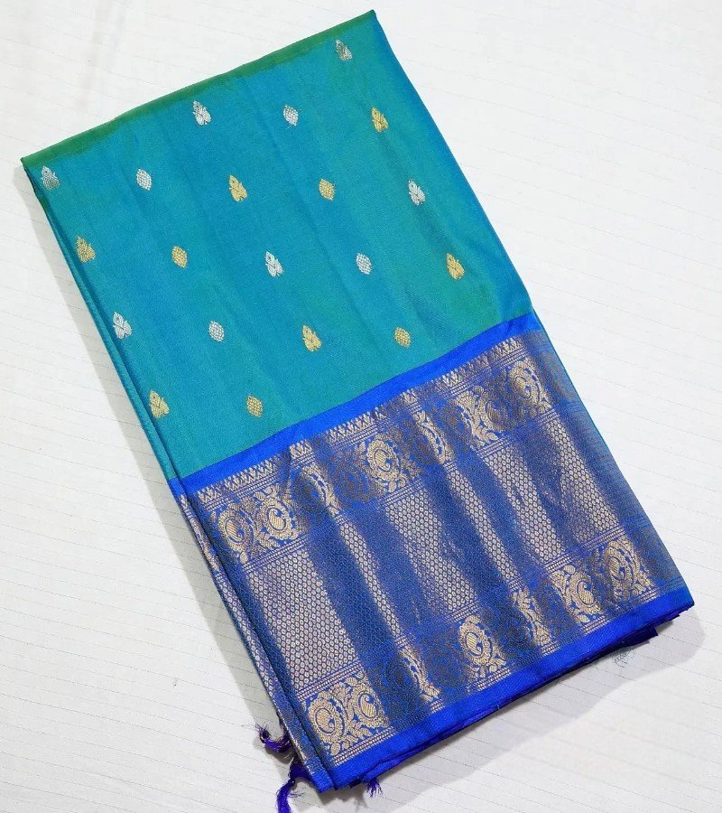 Peacock Blue Zari Woven Kanjivaram Silk Saree