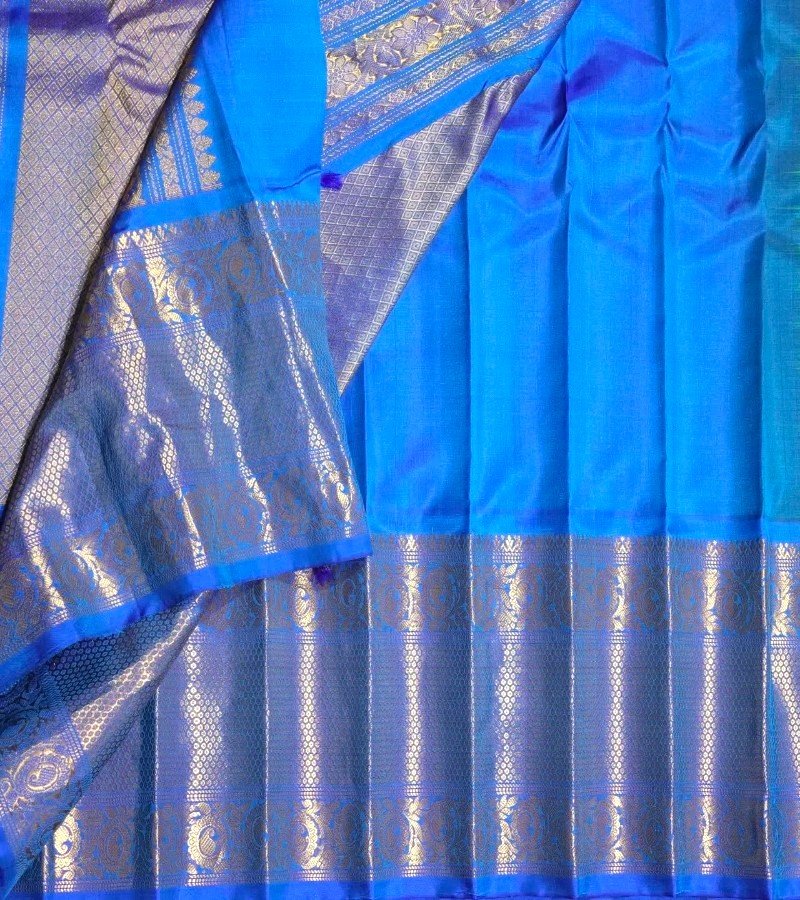 Peacock Blue Zari Woven Kanjivaram Silk Saree image 2