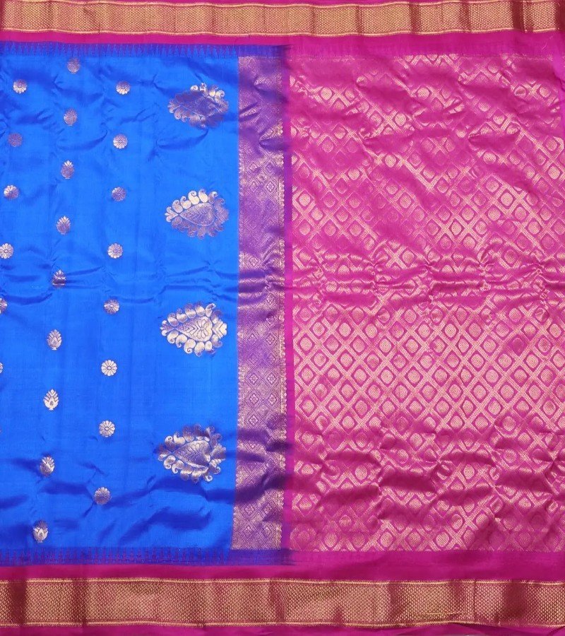 Royal Blue Zari Butta Kanchipuram Silk Saree