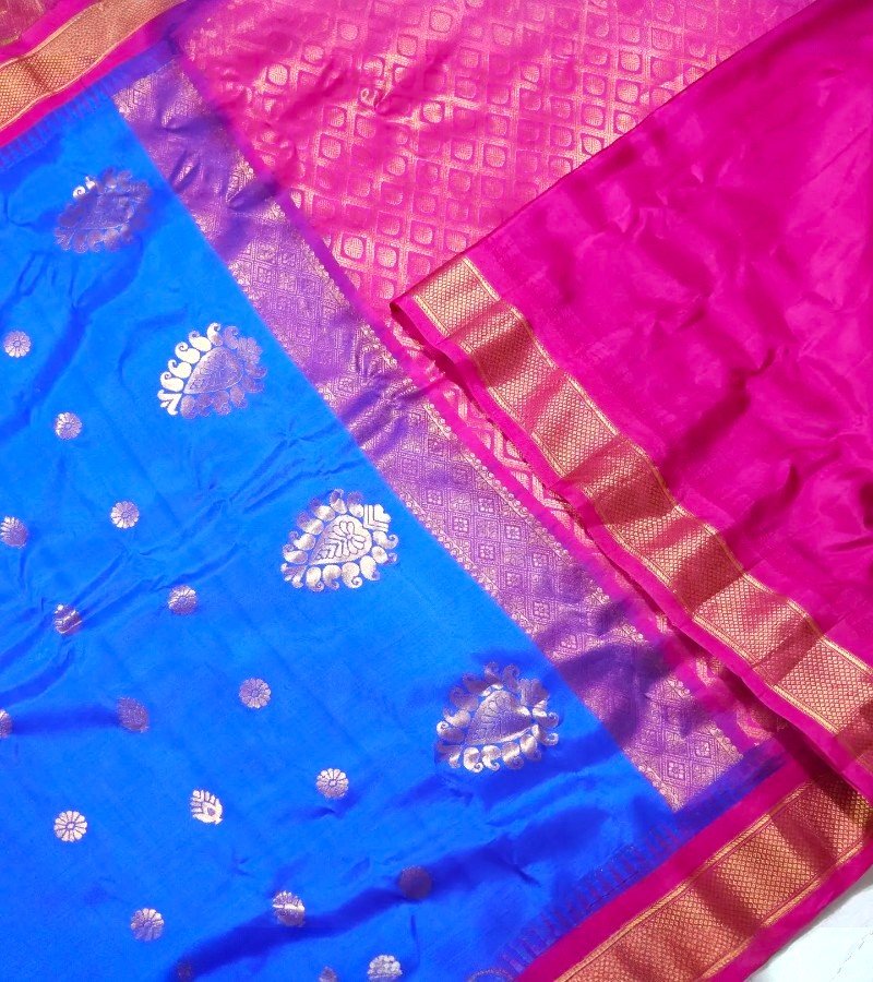 Royal Blue Zari Butta Kanchipuram Silk Saree