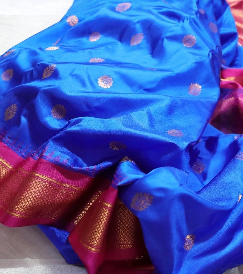 Royal Blue Zari Butta Kanchipuram Silk Saree image 3