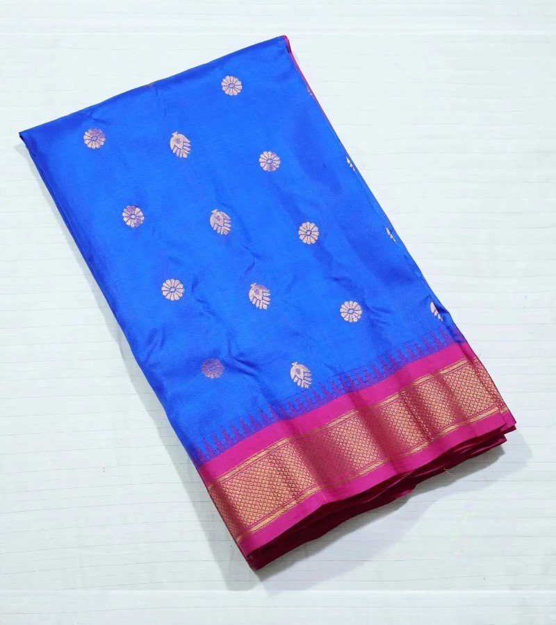 Royal Blue Zari Butta Kanchipuram Silk Saree image 4